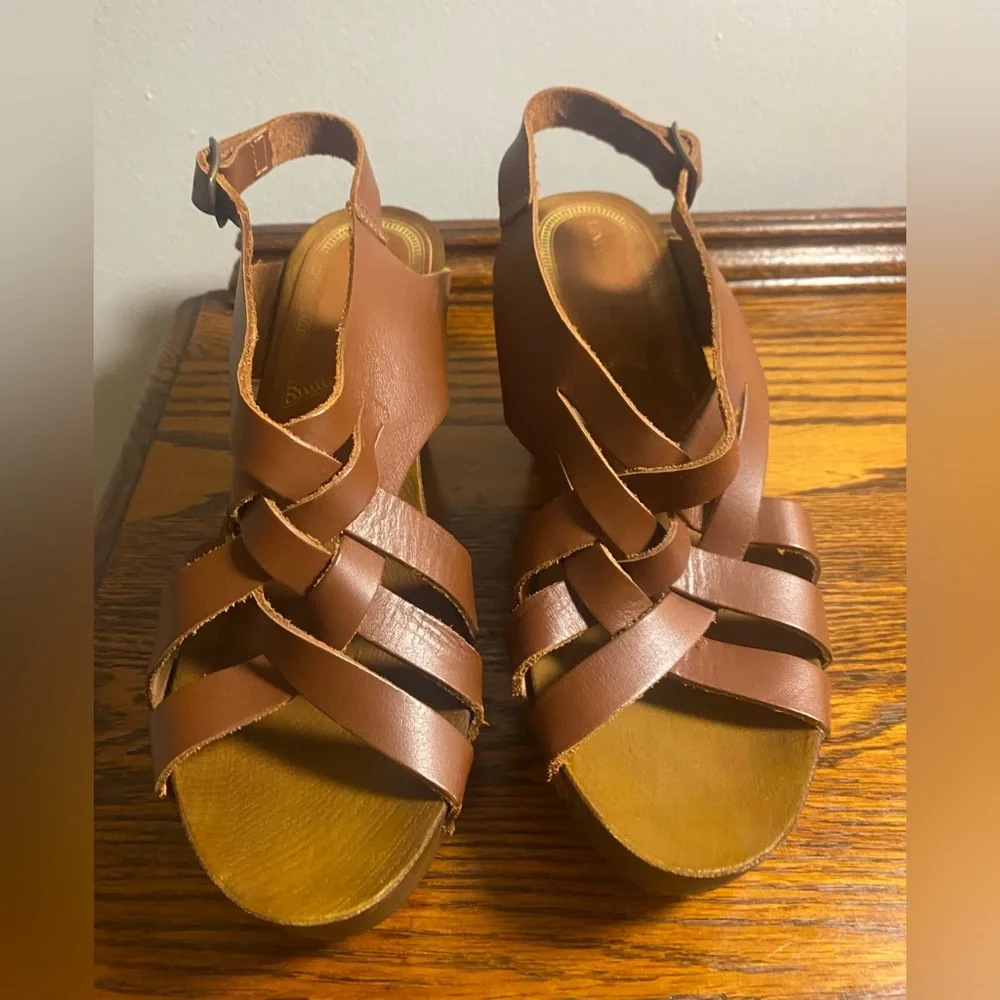 Levi’s Boho Chunky Braided Leather & Wood Platform Sandals Women’s Size 8
